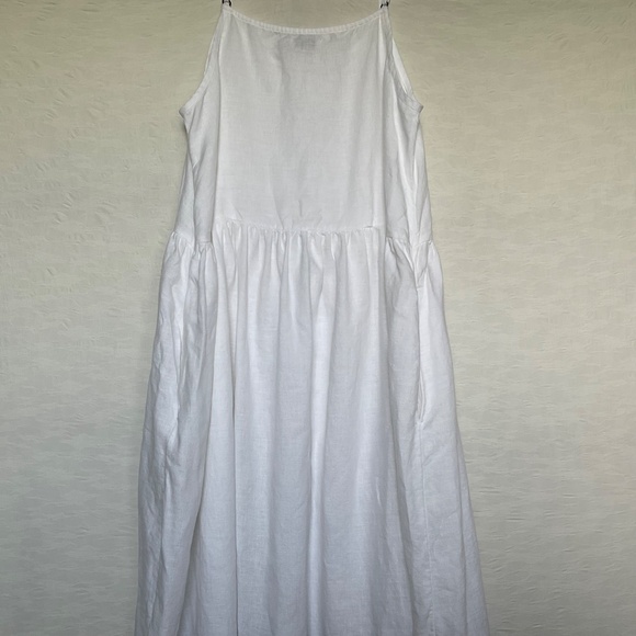 Voluminous Linen Maxi Dress White/Grey Colour Block Sundress Made in EU Size XL - Picture 5 of 16